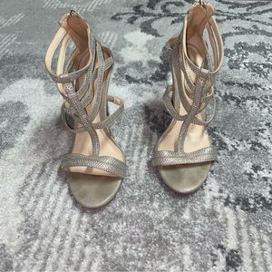 Audrey Brooke Strappy Crystal Rhinestone Metallic Heels